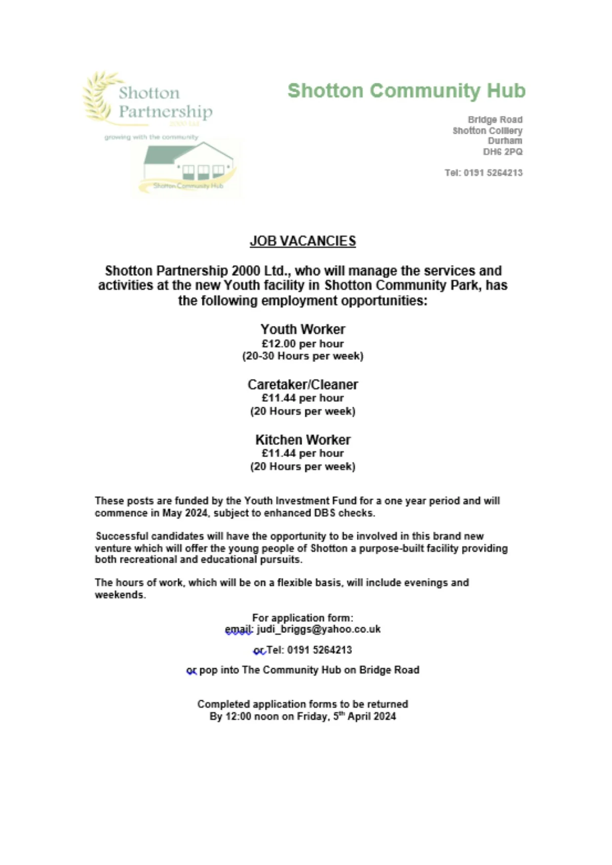 Vacancies jobs Shotton Community Hub