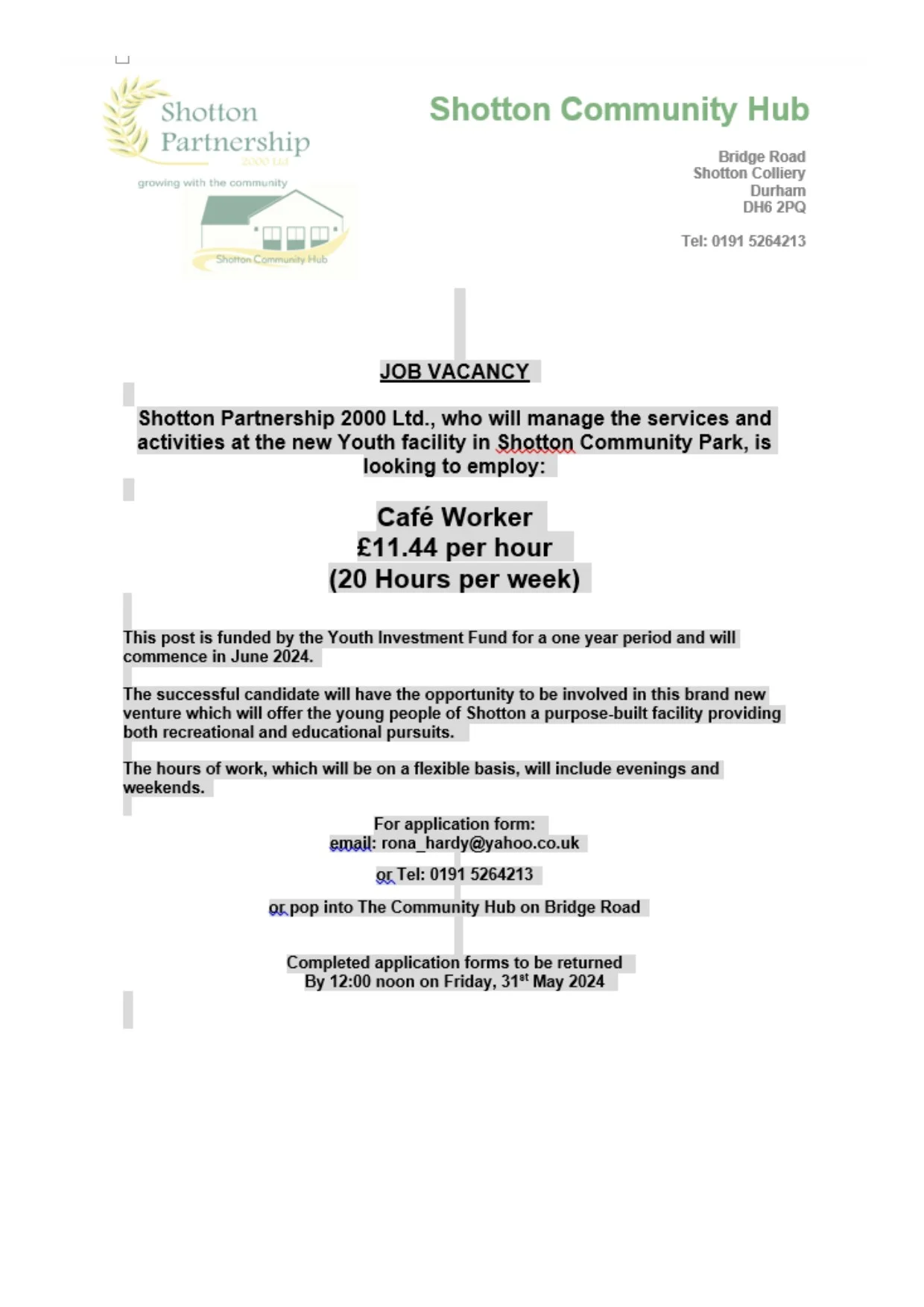 Job Vacancy May 2024